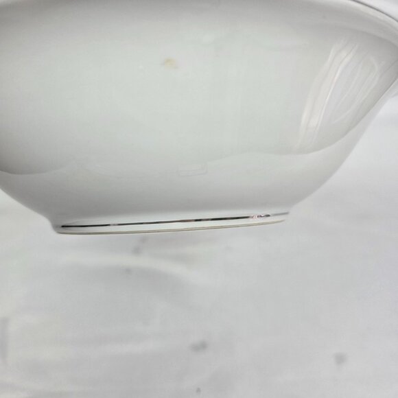 Sango Plantina Round Serving Bowl 9 Inch White with Gray Band & Platinum Trim - Picture 10 of 11